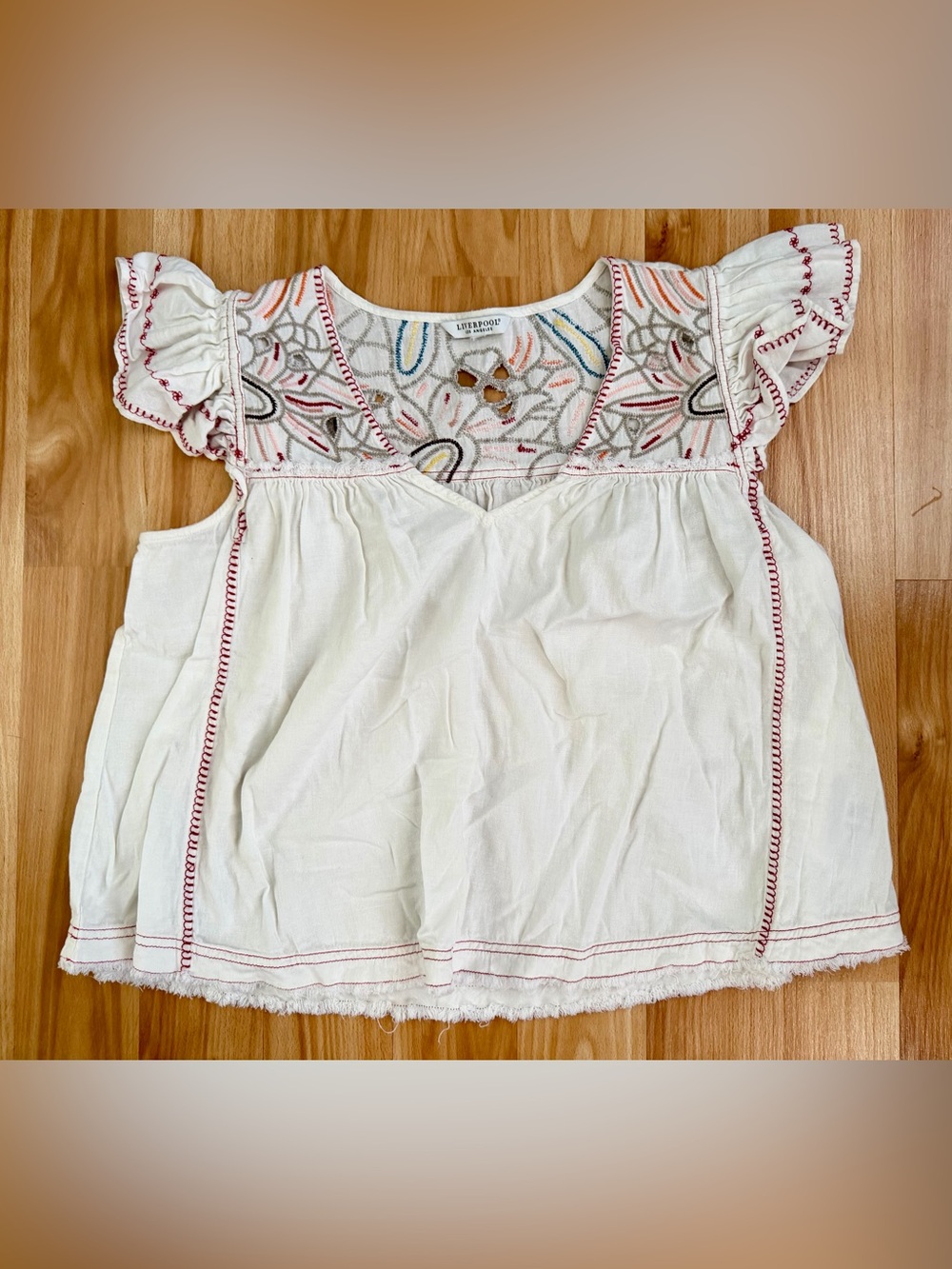 Liverpool White Embroidered Flutter Sleeve Blouse